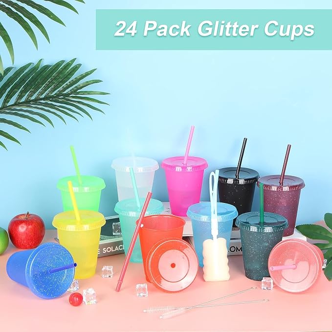 24 Pcs Plastic Tumblers with Lids and Straws, Reusable Cups with Lids Plastic - Image 2