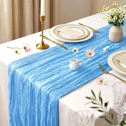 10 Pack Baby Blue Cheesecloth Table Runner 17 x 108 Inch | Boho Gauze Fabric - Image 3