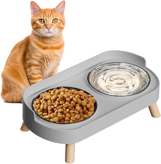 Elevated Cat Bowl, Raised Cat Food and Water Bowl Set by HIAIEVIY