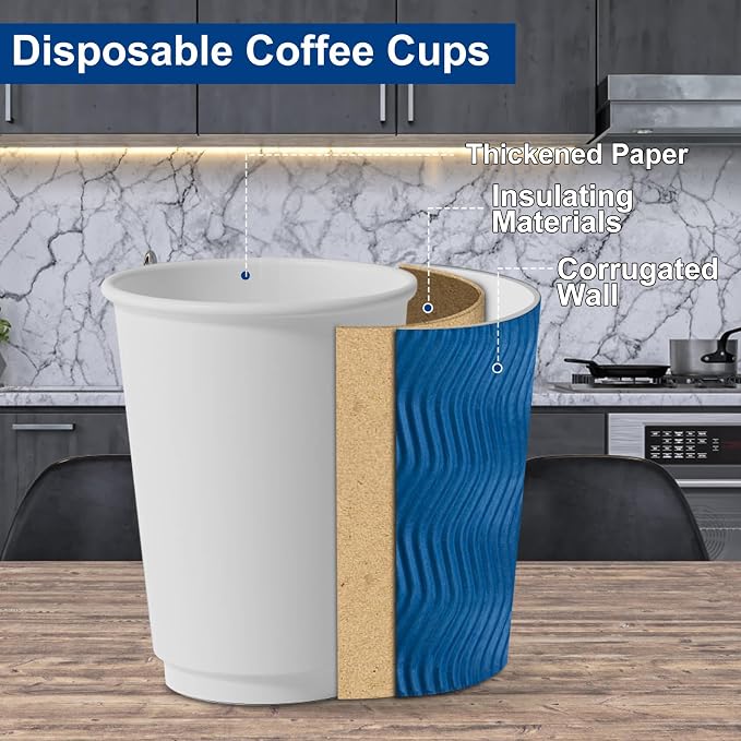 PARACITY Insulated Paper Disposable Coffee Cups, 50 Pack - Image 2