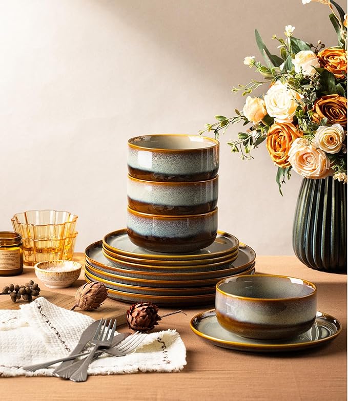 Ceramic Dinnerware Set for 8, 24-Piece Plates and Bowls Set | Handmade Reactive - Image 5