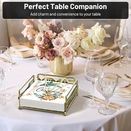 Napkin Holder for Table, Flat Napkin Dispenser with Weighted Arm, Square Cocktail Paper Holder of Elegant Rustic Iron for Kitchen Dining Room Decor Restaurant Farmhouse Hotel Party, Gold