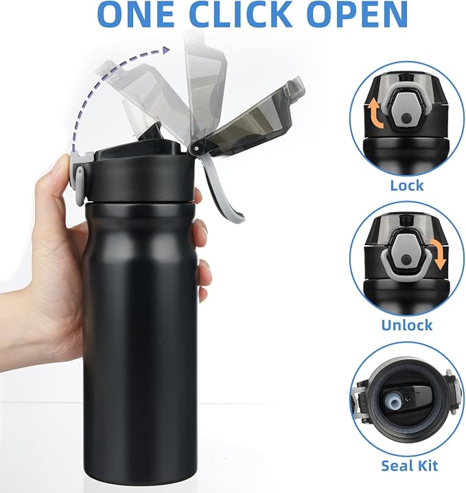 BJPKPK 18 oz Water Bottle with Straw & Handle, Insulated Stainless Flask | Leak - Image 3