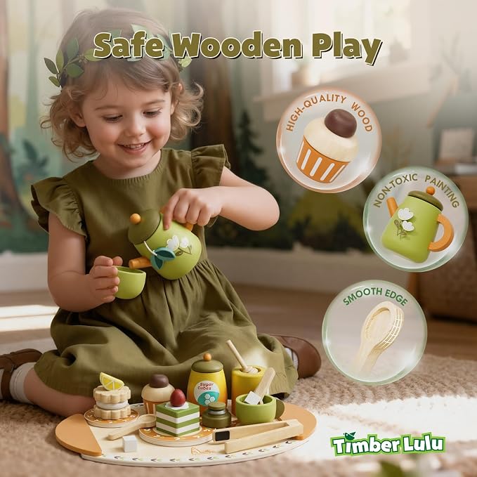 Wooden Tea Party Set for Toddlers 3-5 - Image 4