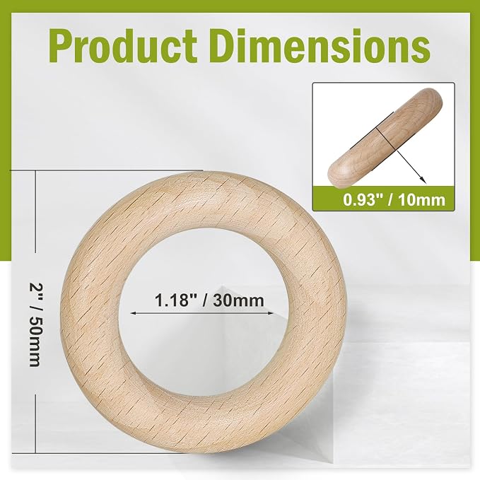 FoDau770 10pcs Natural Beech Wooden Rings, Unfinished Solid Wood Rings Heavy - Image 4