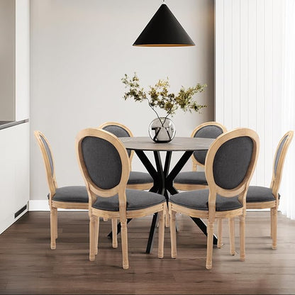 SoarFlash French Dining Chairs Set of 6, Vantage Dining Chair with Round Back, Farmhouse Country Dining Chair for Kitchen,Bedroom,Deep Grey