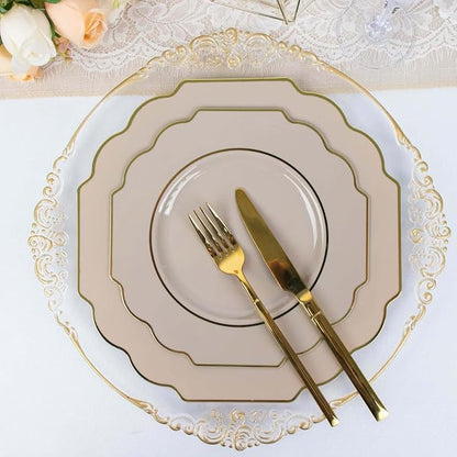 Taupe Hard Plastic Dinner Plates, 50 Pack 11" Disposable Round Baroque Plates - Image 2