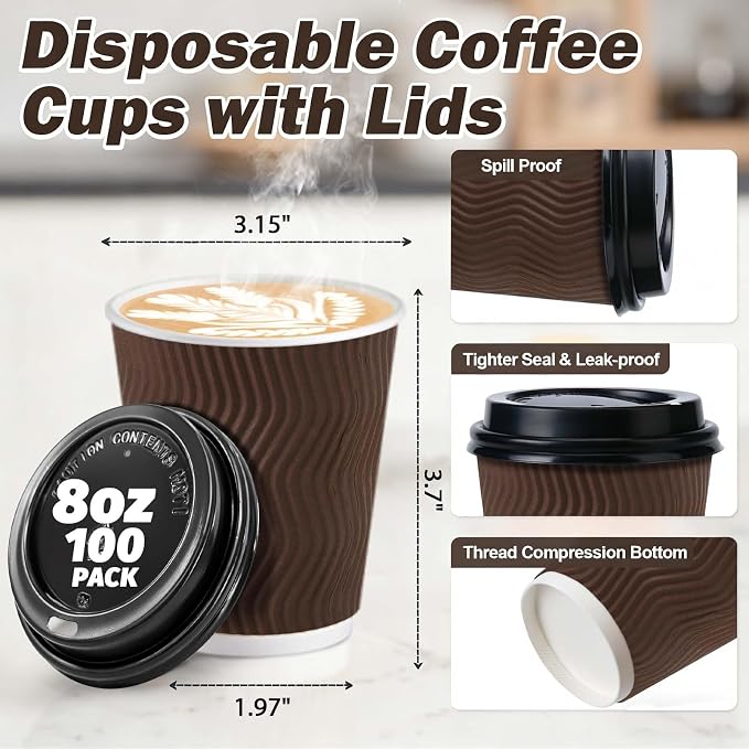 100Pack 8oz Disposable Coffee Cups - Image 2