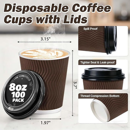 100Pack 8oz Disposable Coffee Cups - Image 2