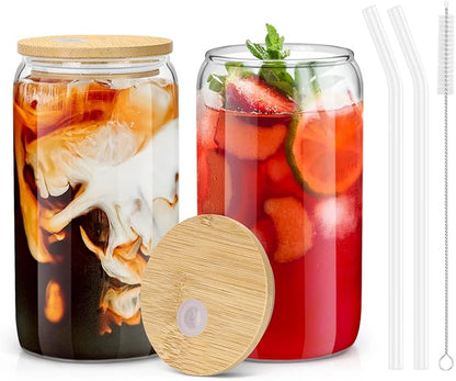 sungwoo 2PCS Glass Cups with Bamboo Lids and Straws, 16OZ Ice Coffee Cup by sungwoo