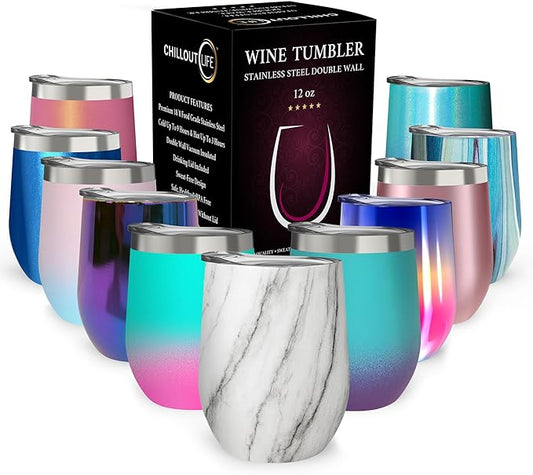 CHILLOUT LIFE 12 oz Stainless Steel Wine Tumbler by CHILLOUTLIFE