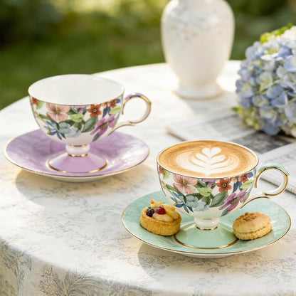 KAMMAK Tea Cups Set of 2, Ceramic Floral Pattern Demitasse Cup | Porcelain - Image 5