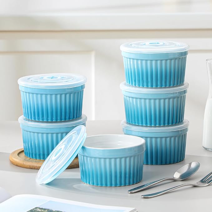 vancasso 6 oz Ramekins with Lid, Porcelain Creme Brulee Souffle Dishes - Image 7
