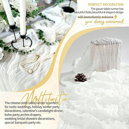 Showgeous 2 Pack Ivory White Cheesecloth Table Runners Boho Wedding Decor | - Image 6