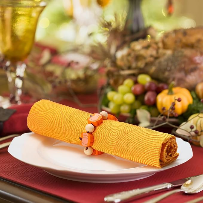 KPOSIYA Fall Napkin Rings Set of 12, Thanksgiving Pumpkin Maple Leaf Napkin - Image 5