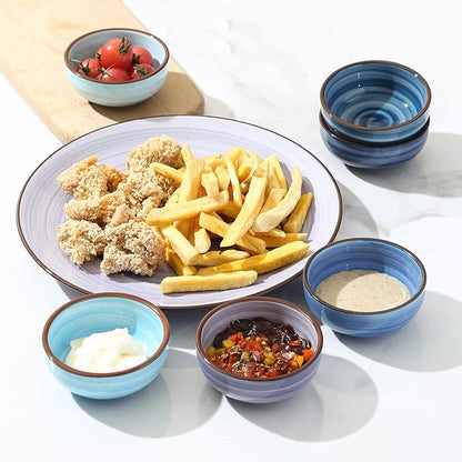 KitchenTour 2.7 Oz Soy Sauce Dishes Dipping Bowls Set, Porcelain Pinch bowls Mini Bowls for Seasoning, Sushi, Ketchup, Appetizer, Nuts, Set of 6, Assorted Cool Colors