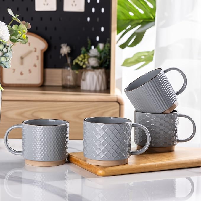GBhome 12 OZ Stackable Coffee Mugs Set of 4, Ceramic Coffee Cups Set | 4 by GBhome
