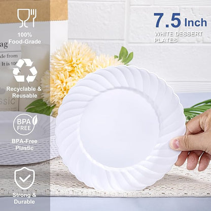 U-QE 100 Count White Plastic Plates - Image 2