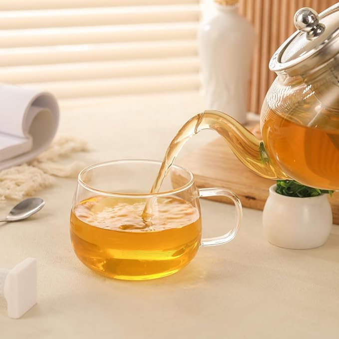 Glass Tea Cups Set of 2, Dishwasher & Microwave Safe Large Coffee Mugs - Image 3