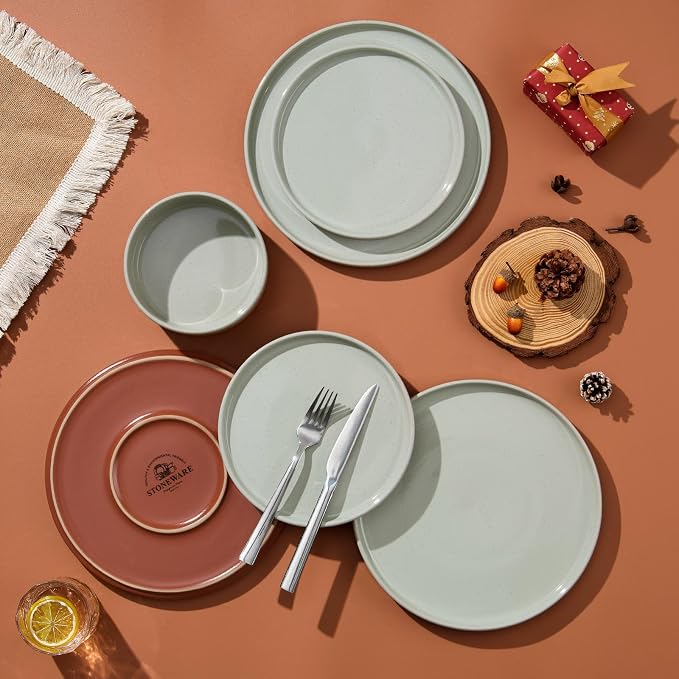 LIANYU 18 Pieces Porcelain Dinnerware Sets, Premium Plates and Bowls Set | - Image 8
