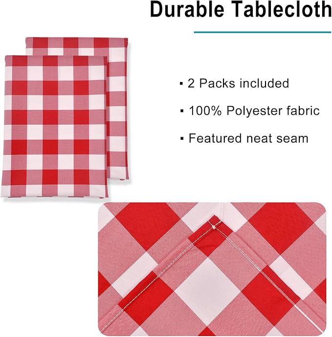Red and White Plaid Tablecloth Waterproof, 2 Pack, 60 x 102 inch | Buffalo - Image 3