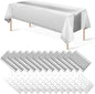 MASHAN 24Pack Disposable Plastic Tablecloths and Satin Table Runner Set White by MASHAN