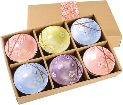 WHJY Cherry Bloom Chinese Japanese Ceramic Rice Bowl 10 oz, Sakura Bowl Gift Set by WHJY