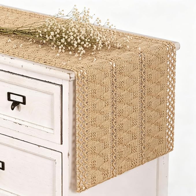 Burlap Boho Table Runner Farmhouse Jute Bamboo Table Runner 12x36 Inch | Small - Image 2