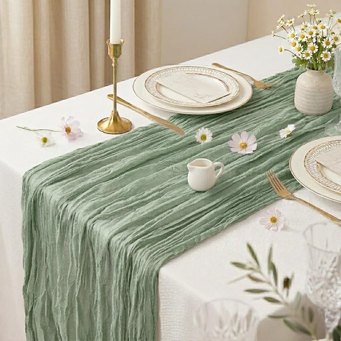 10 Pack Sage Green Cheesecloth Table Runner 17 x 108 Inch | Boho Gauze Fabric - Image 3