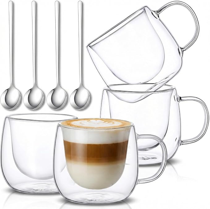 4 Pack Double Walled Glass Coffee Mugs by Unknown