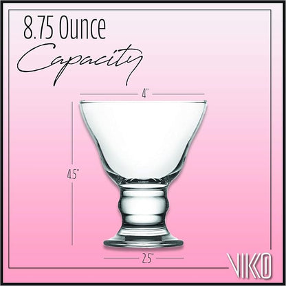 Vikko Orion Glass Sundae Bowls: Dessert Cups – For Parfait, Ice Cream, Pudding, Fruit, and More – Set of 6 Thick Large Dessert Dishes - 8.75 ounces - Dishwasher Safe
