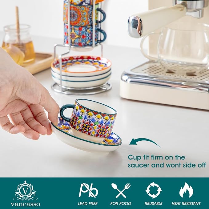 vancasso 2.5 Oz Stackable Espresso Cup Set of 4, Ceramic - Image 3