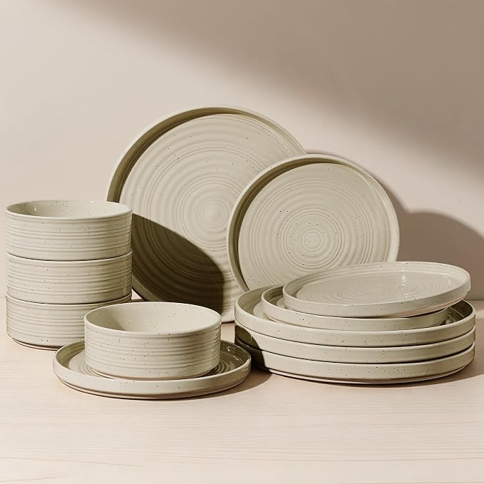 Dinnerware Set for 4, Ceramic Plates & Bowls by FamiwarePremium
