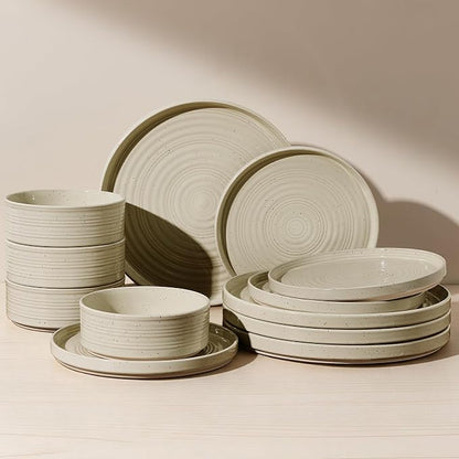Dinnerware Set for 4, Ceramic Plates & Bowls by FamiwarePremium