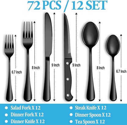 72 Pcs Black Silverware Set - Image 2
