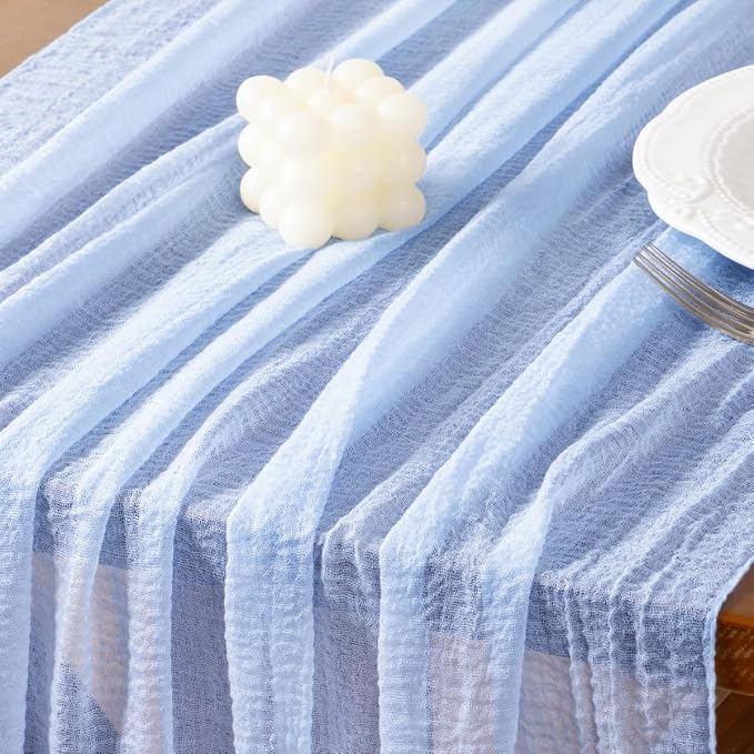 Cheesecloth Table Runner Summer Boho Wedding Shower Party Home Decor | Blue - Image 4