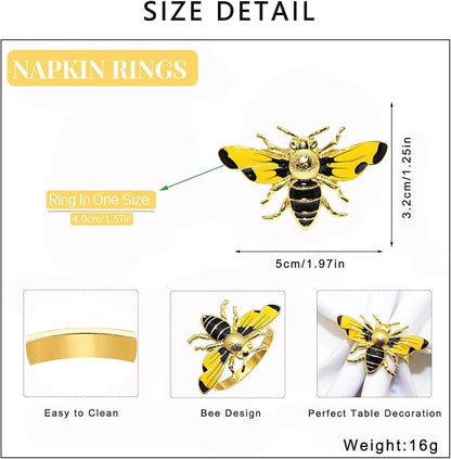Bee Napkin Rings Set of 12 Glossy Yellow Honeybee Napkin Holders - Image 8