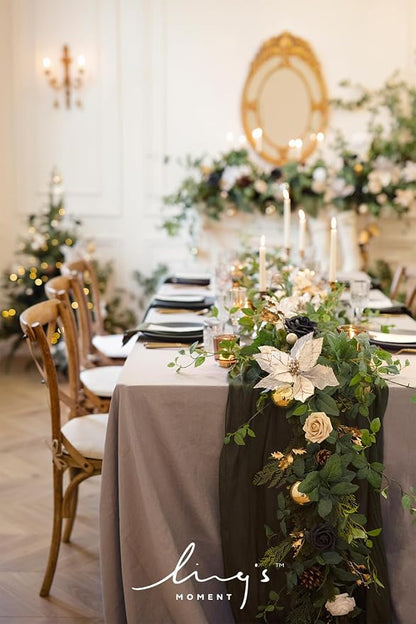 Ling's Moment Moss Green Cheesecloth Table Runner, 120 Inch 10FT | Boho Gauze - Image 3