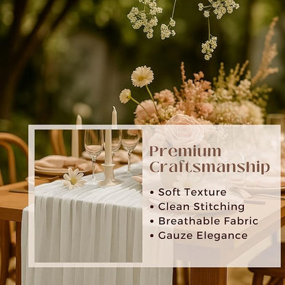 10FT Ivory White Cheesecloth Table Runner 120 Inch Rustic Boho Gauze Cheese - Image 3