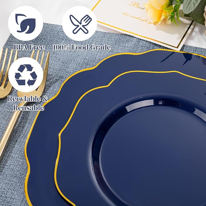 bUCLA 180PCS Blue Plastic Plates - Image 3