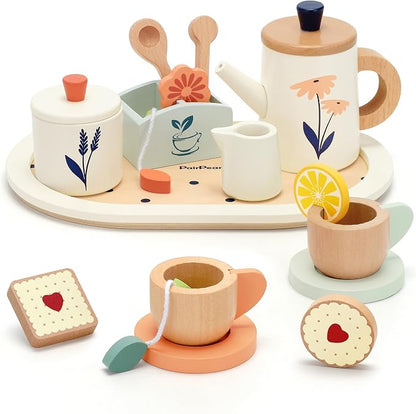 PairPear Wooden Tea Set for Kids, Toys Food Tea Party Set for Toddlers 3-5 | 19 - Image 7