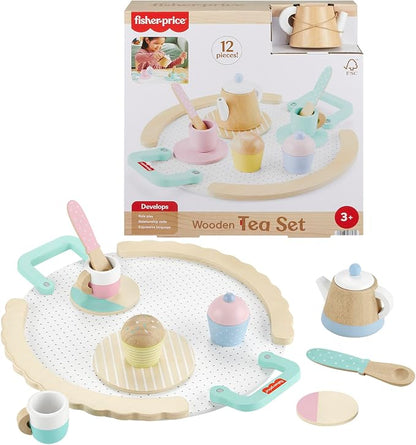 Fisher-Price Wood Pretend Play Toy Tea Set, 12-Piece Wooden Playset by Unknown