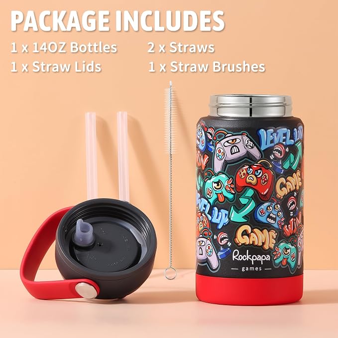 rockpapa 14 oz Kids Insulated Water Bottle，Stainless Steel Toddler Cups - Image 6