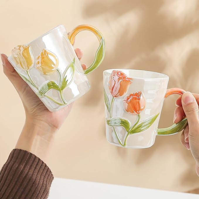 Hand Drawn Ceramic Coffee Mug 11.8Oz, Personalized Cute Tea Cup - Image 6