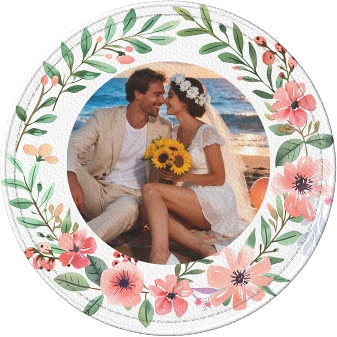 Photo Picture Custom with Flowers Design Print Leather Coasters Set of 6 with - Image 8