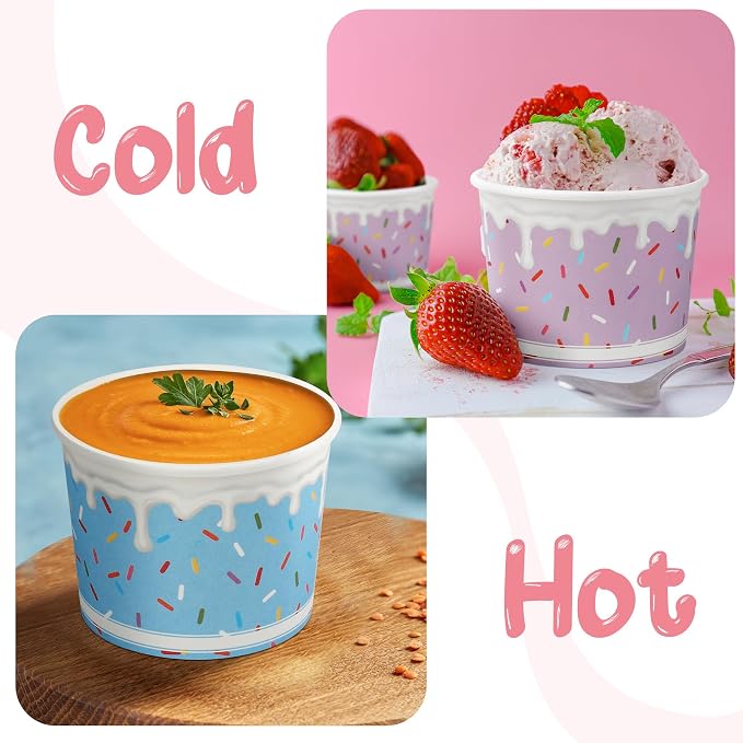 Aodaer 60 Pack 8oz Paper Cups Sprinkles Ice Cream Bowls Disposable Snack Bowls - Image 4