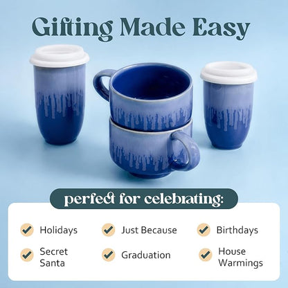 NOVA CERAMICS Blue Coffee Mug - 16 oz Ceramic Mug - Neptune | Blue Mug Style - - Image 8
