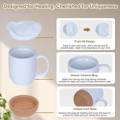 Coffee Mug Warmer & Mug Set for Desk, Electric Coffee Cup Warmer with Ceramic Mug, Smart Heated Coffee Mug with Auto Shut Off for Office/Home, Christmas/Birthday/Coffee Gifts for Men & Women,White
