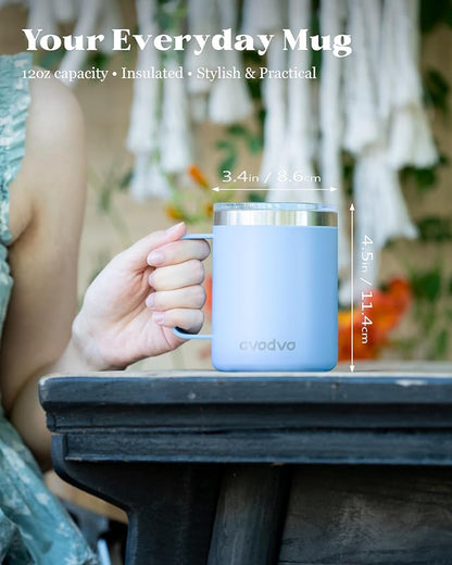 12oz Insulated Coffee Mug with Lid – Includes Two Lids, Stainless Steel Coffee - Image 4