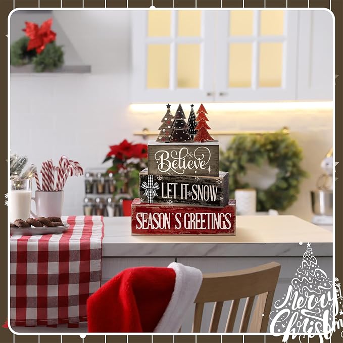 Moucuny 4 Pcs Christmas Table Decor Christmas Tree Centerpiece Rustic - Image 5